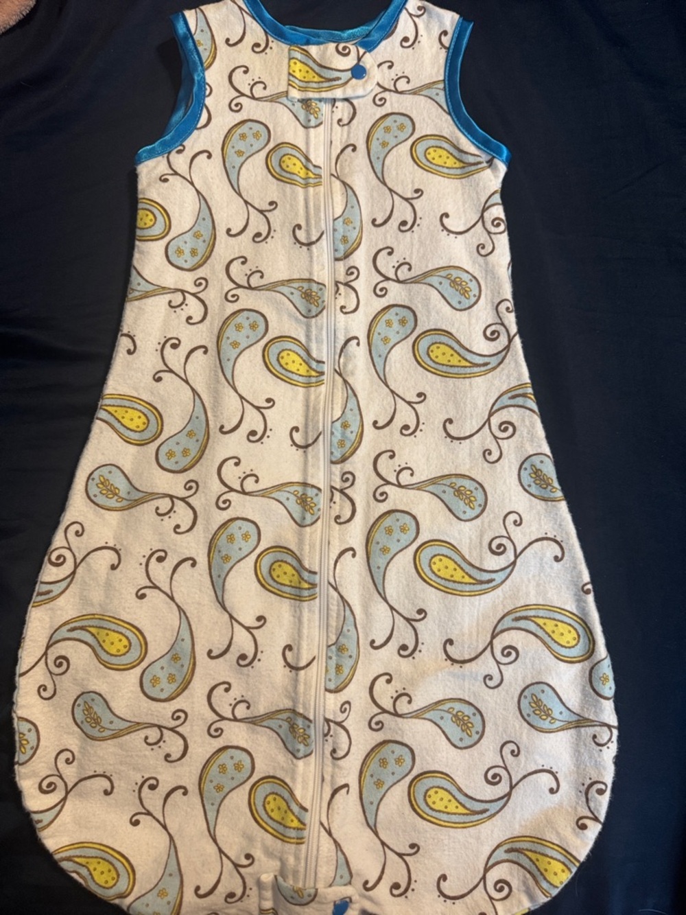 Swaddle Designs Cream Sleep Sack with Blue Trim and Yellow Accents